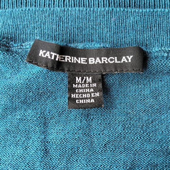 Katherine Barclay Womens Extra Fine Merino Wool V Neck Sweater Teal Size Medium - Picture 6 of 10